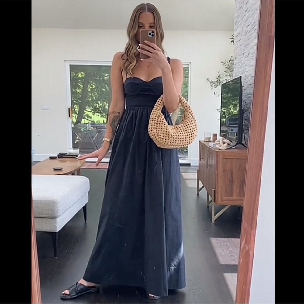 STAUD Landry Smocked Maxi Dress in Black